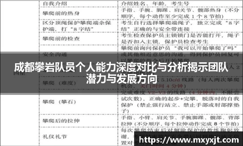 成都攀岩队员个人能力深度对比与分析揭示团队潜力与发展方向
